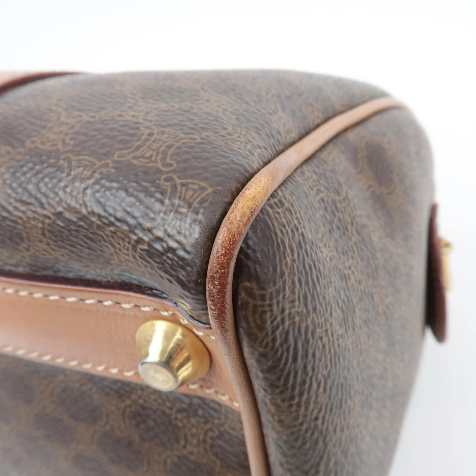 CELINE Macadam PVC Leather Handbag Brown Gold HDW Authentic