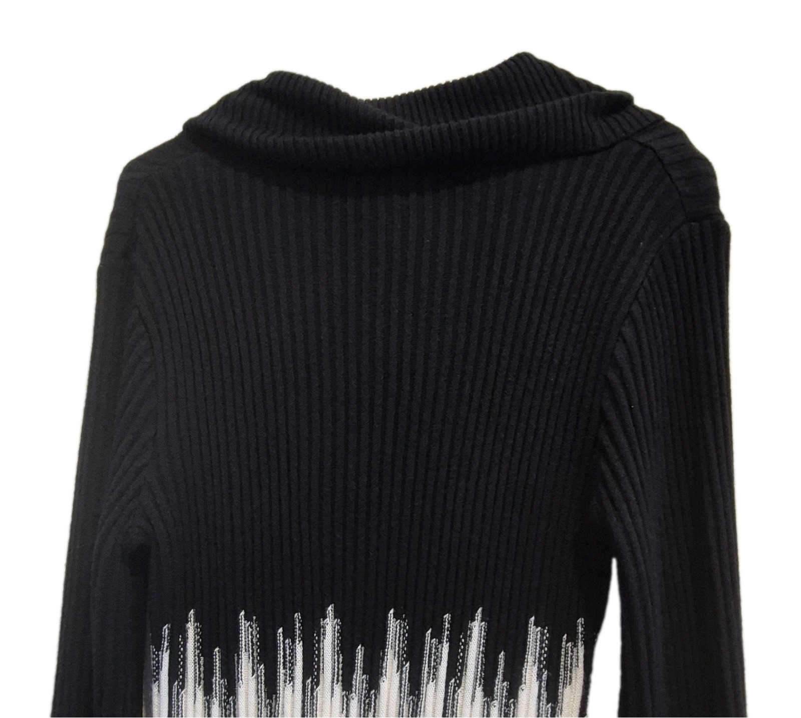 Women’s Black White Gray Abstract Ribbed Knit Cowl Neck Sweater Dress L