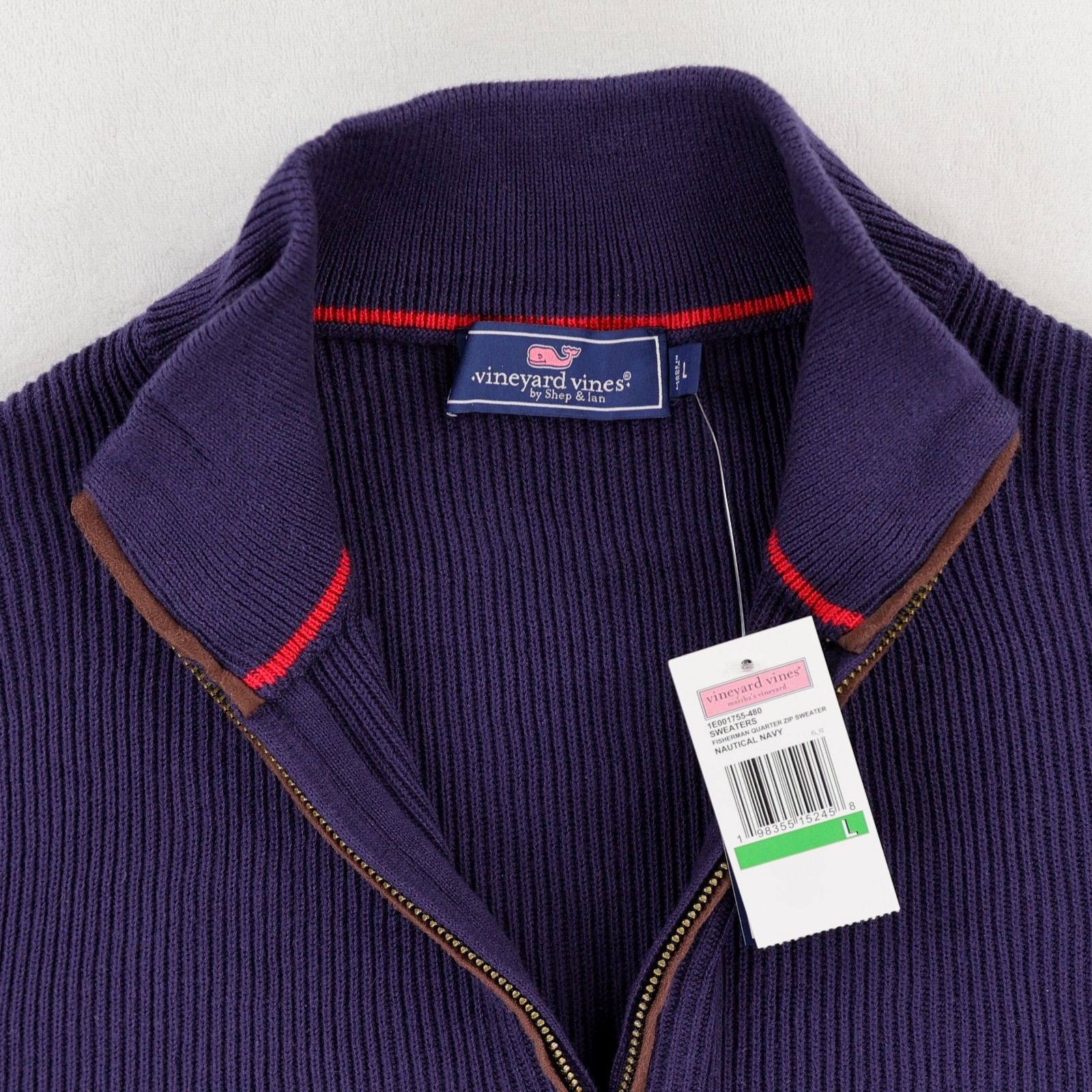 New Vineyard Vines Fisherman Quarter Zip Sweater Men’s Large Nautical Navy NWT