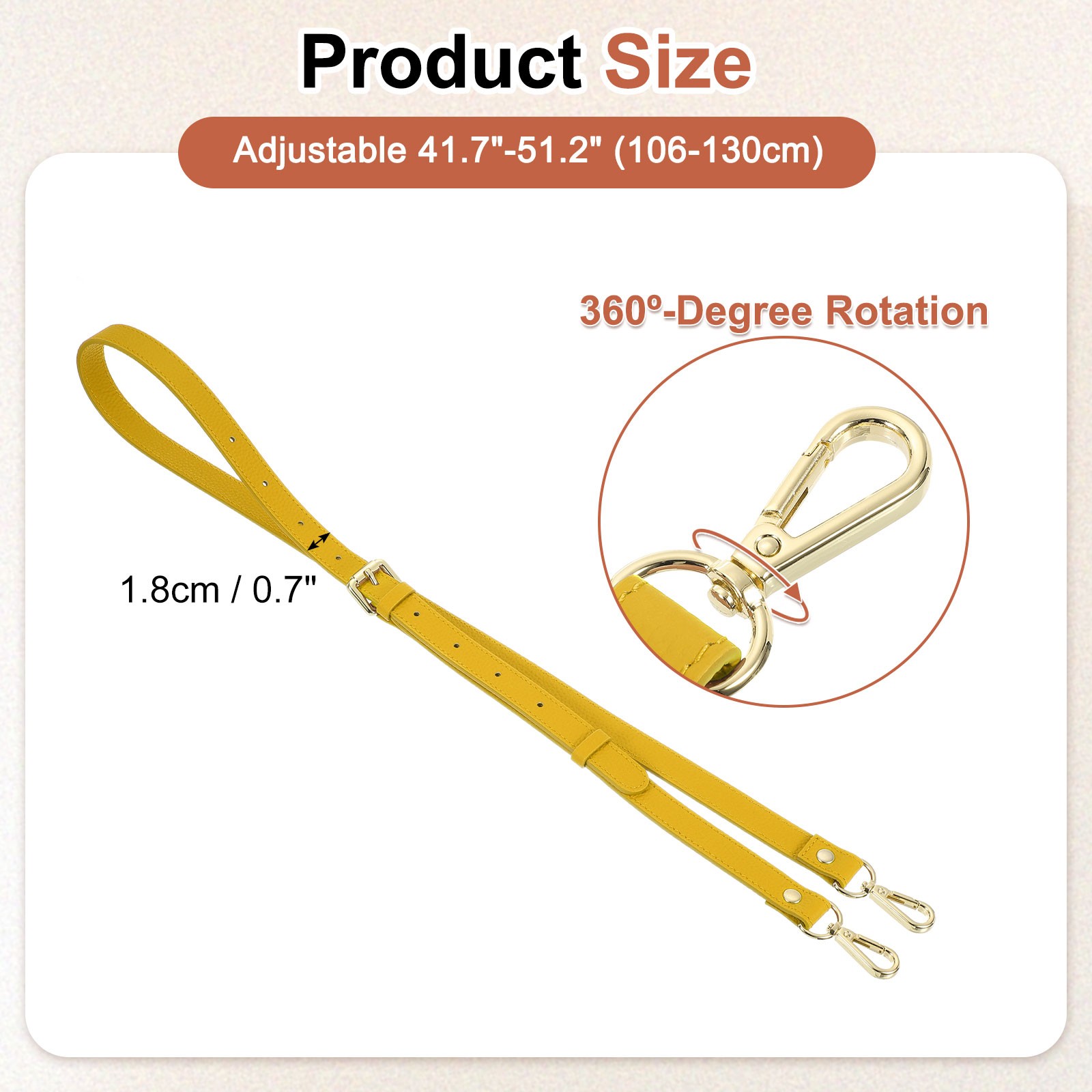 0.7″ Genuine Leather Purse Strap for Bag (Earthy Yellow, Gold Buckle)
