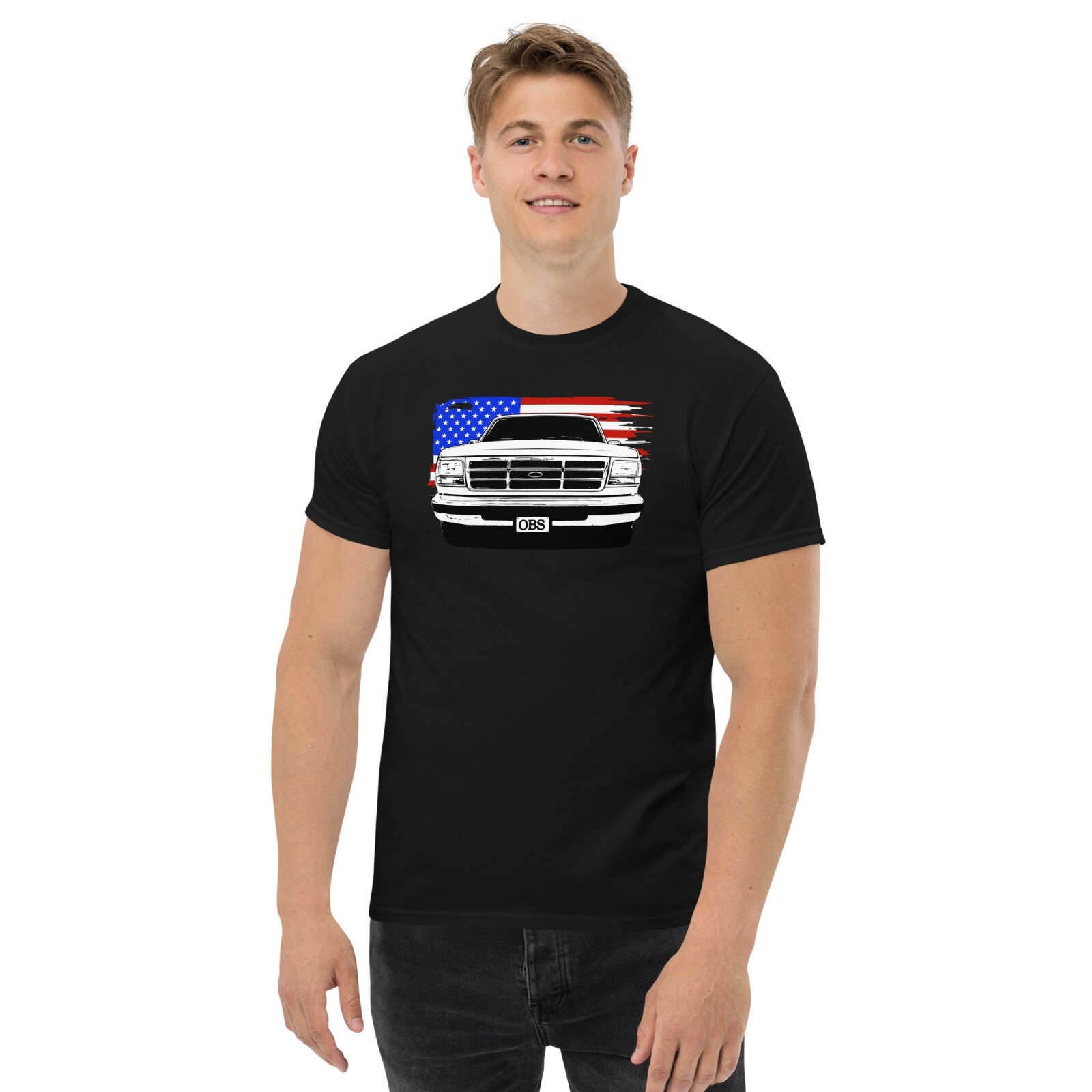 OBS T-Shirt Mnes 90s Ford Truck Shirt With American Flag