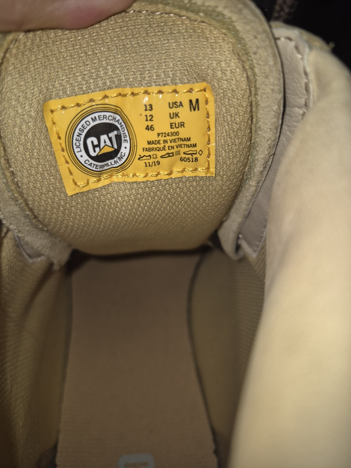 Caterpillar Men’s Beige Leather Lace-Up Work Boots Oil Resistant US 13