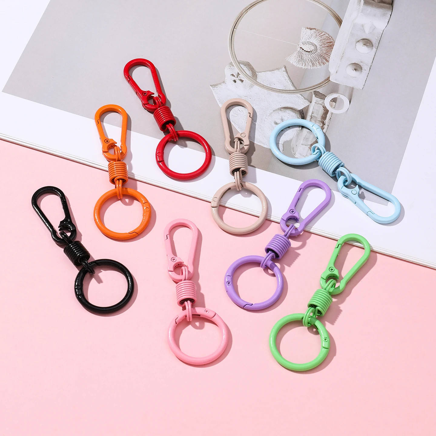 1Pc Colorful Spring Keychain Cute Key Ring Holder Carabiner Buckle for DIY Jewel