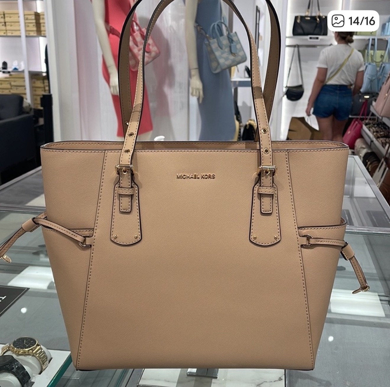 michael kors large leather tote bag oyster color