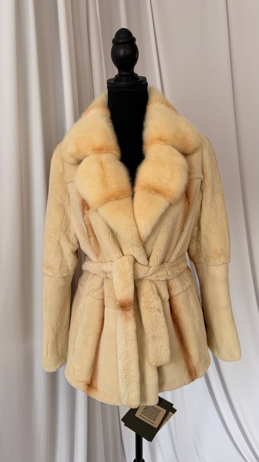 New Luxury Real Mink & Sheared Beaver Fur Coat Belted 1201204 Size M
