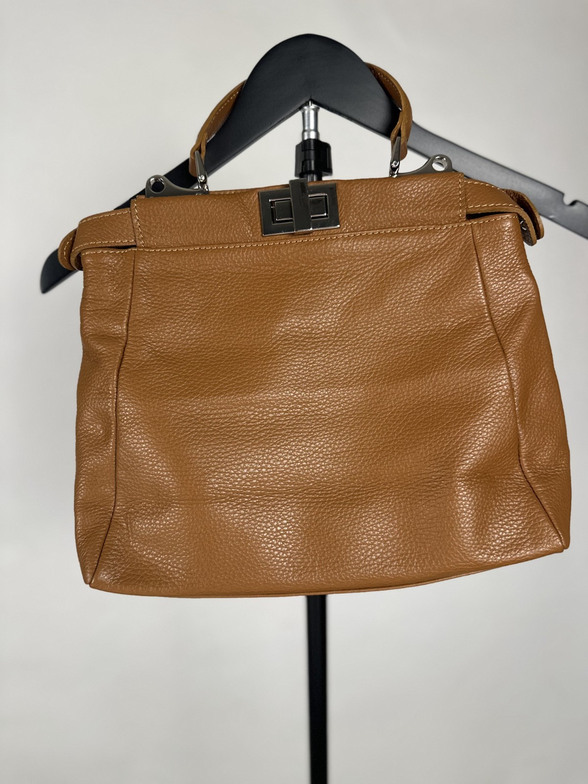 Italian Leather Handbag Carmel Pebbled Leather Top Handle Satchel Purse