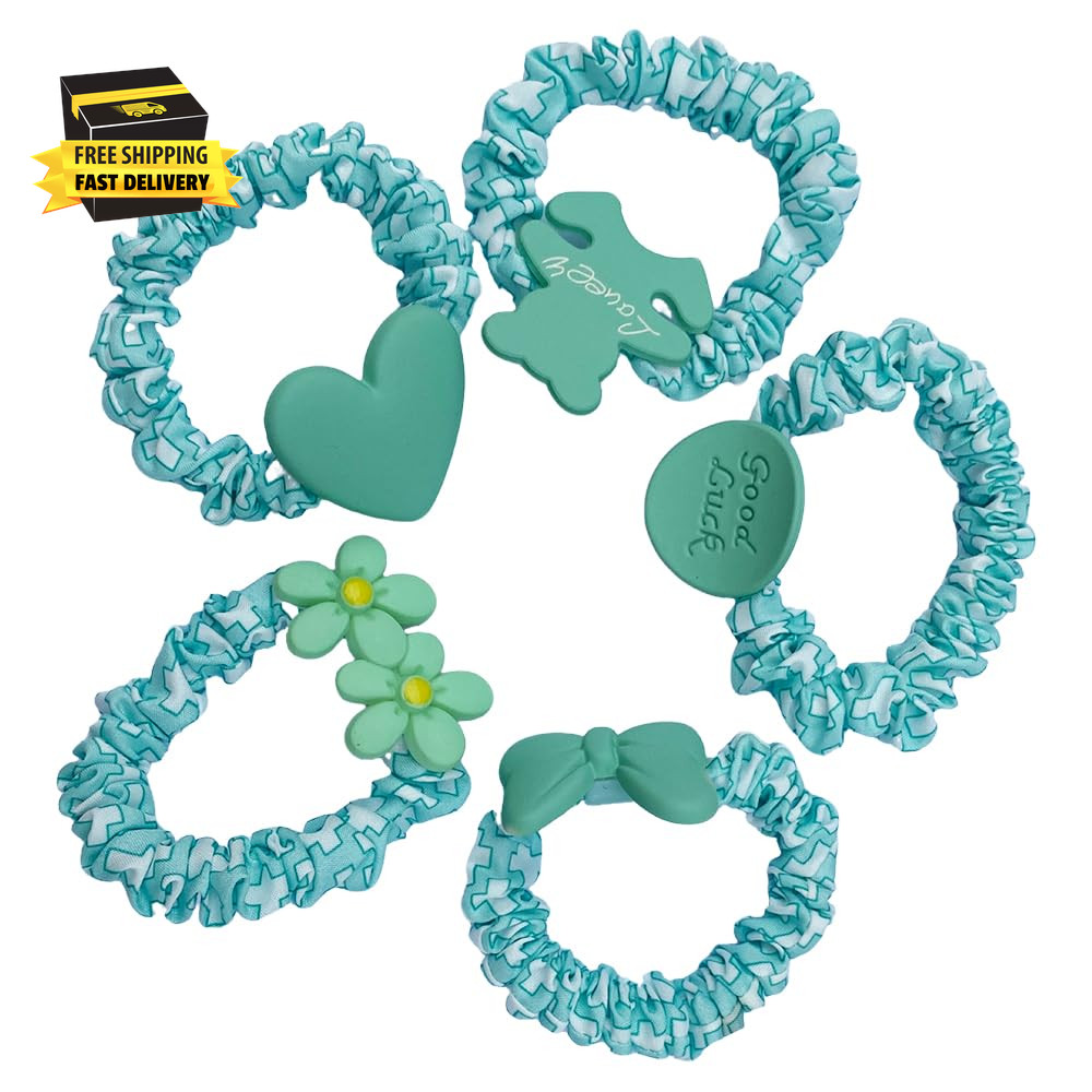 5Pcs Cartoon Hair Ties Green Color Cute Head Accessory, Hand-Made Creative and