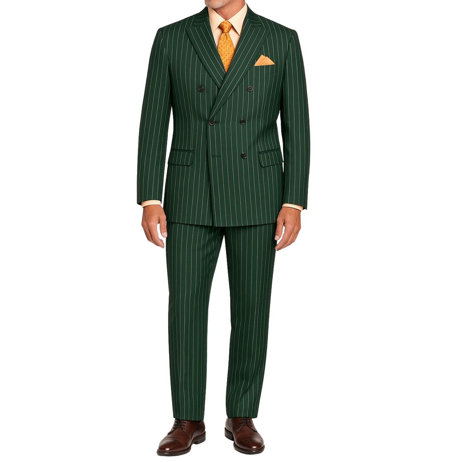 VINCI Men’s Green Pinstripe Double-Breasted Reg-Fit Suit w/ Adj Waist – NEW