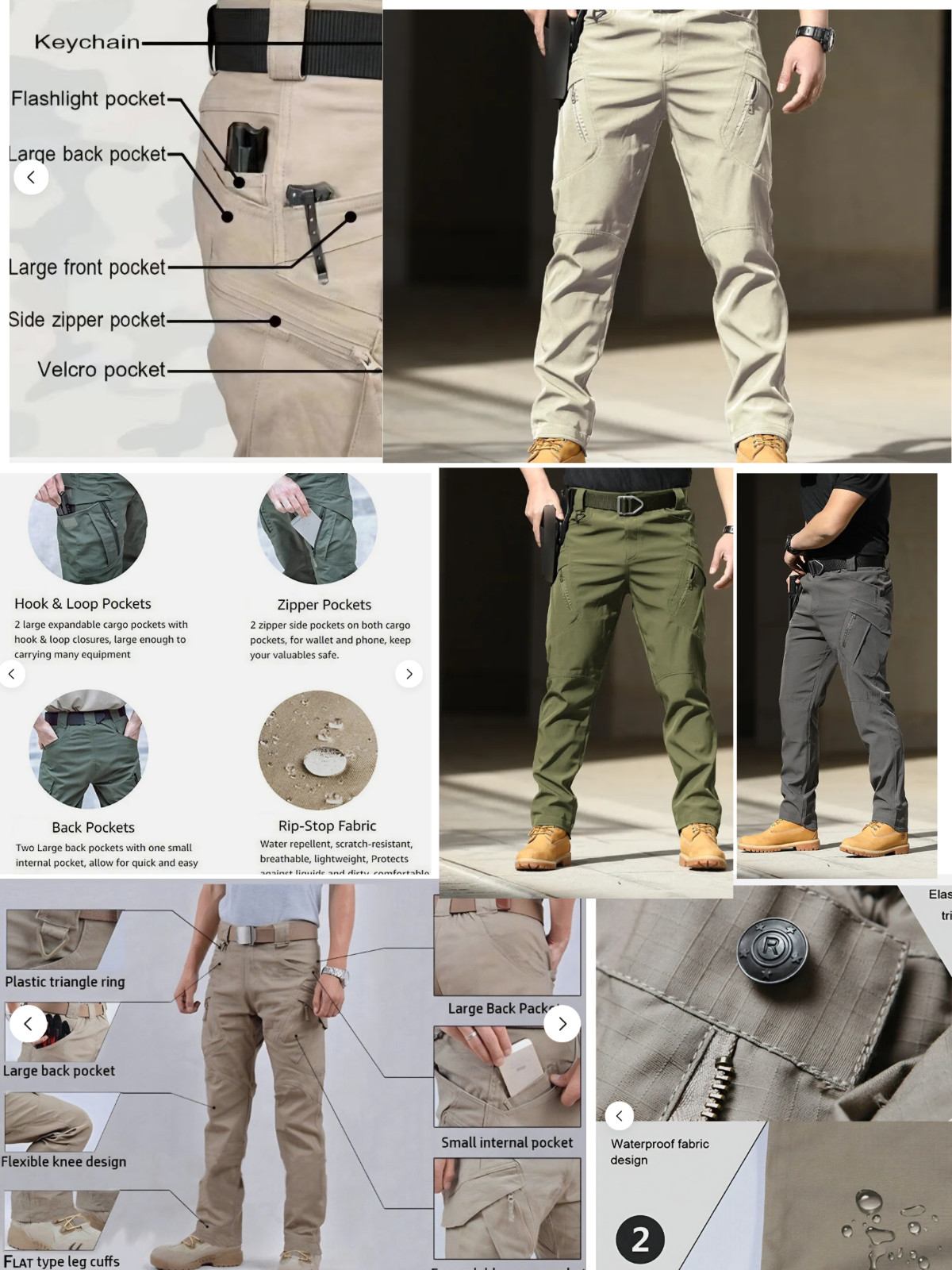 Mens Cargo Pants Stretch Flex Combat Hiking Outdoor