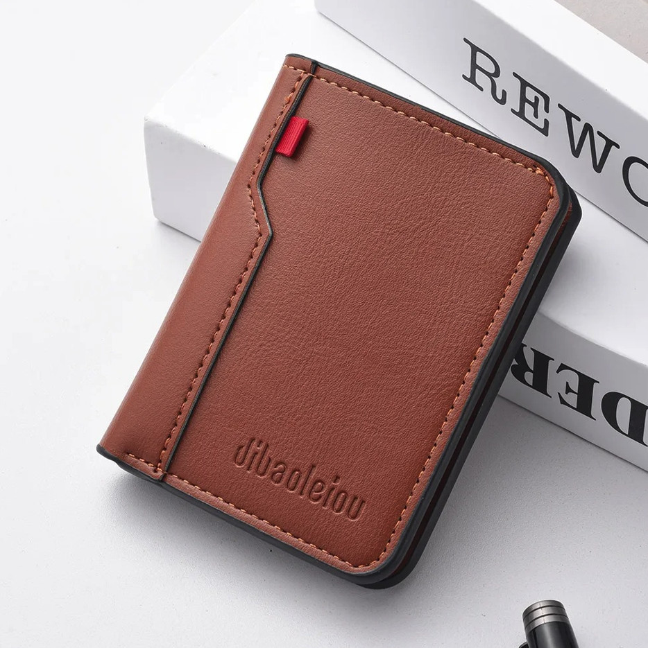 1pc Ultra-Thin Mini PU Leather Men’s Wallet Vertical Credit Card Holder – NEW