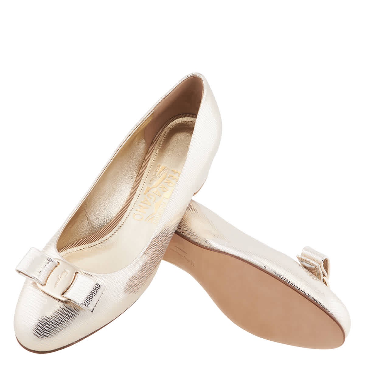 Ferragamo Ladies Vara Bow Metallic Pumps