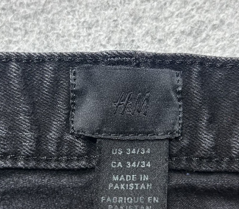H&M Jeans Skinny Leg Mens 34 X 34 Black Distressed Stretch Denim