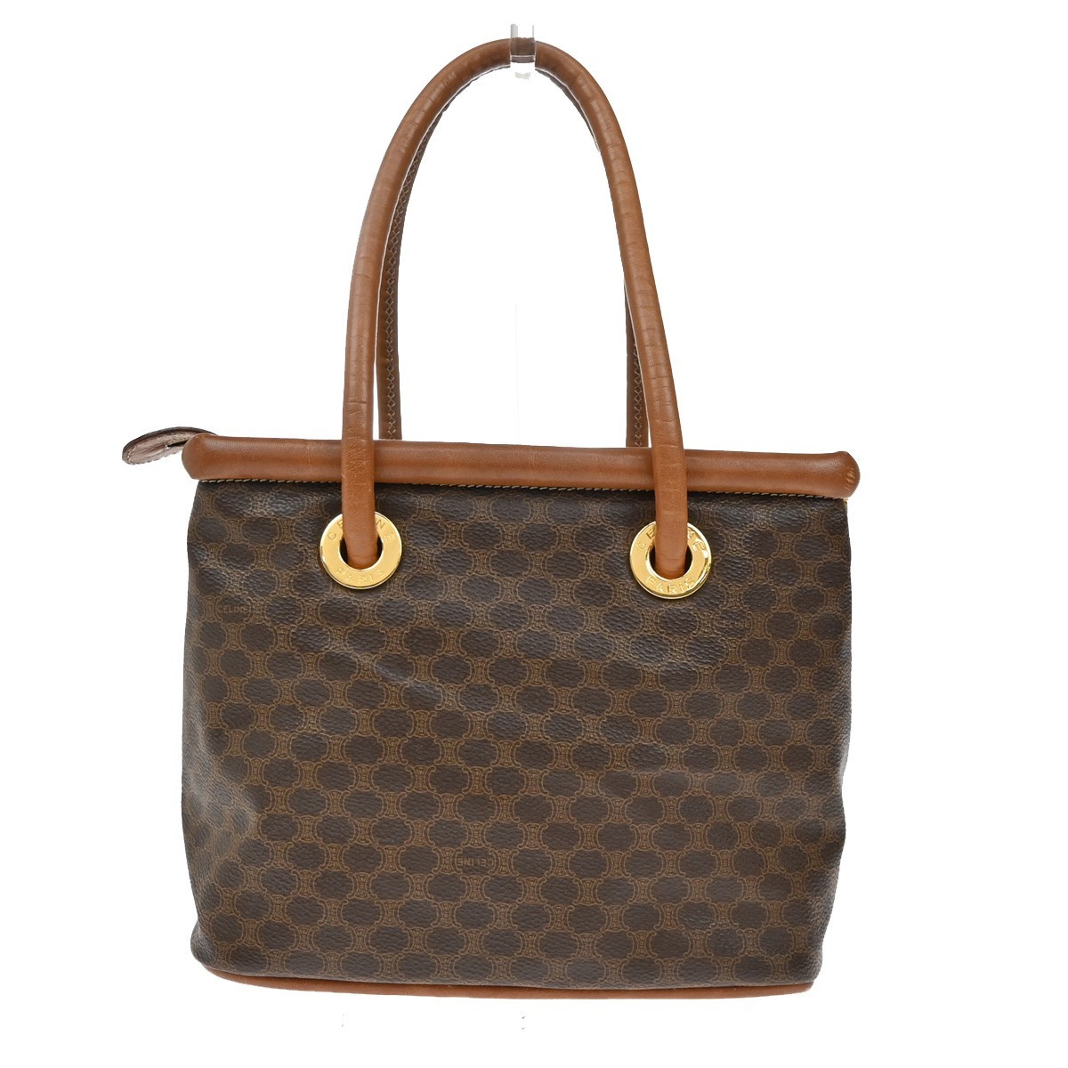 CELINE Logo Circle Macadam Pattern Hand Bag PVC Leather Brown GHW Italy 38KB361