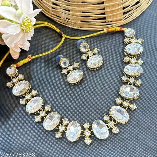 Indian Bollywood Gold Plated Kundan Choker Bridal Necklace Earrings Jewelry Set