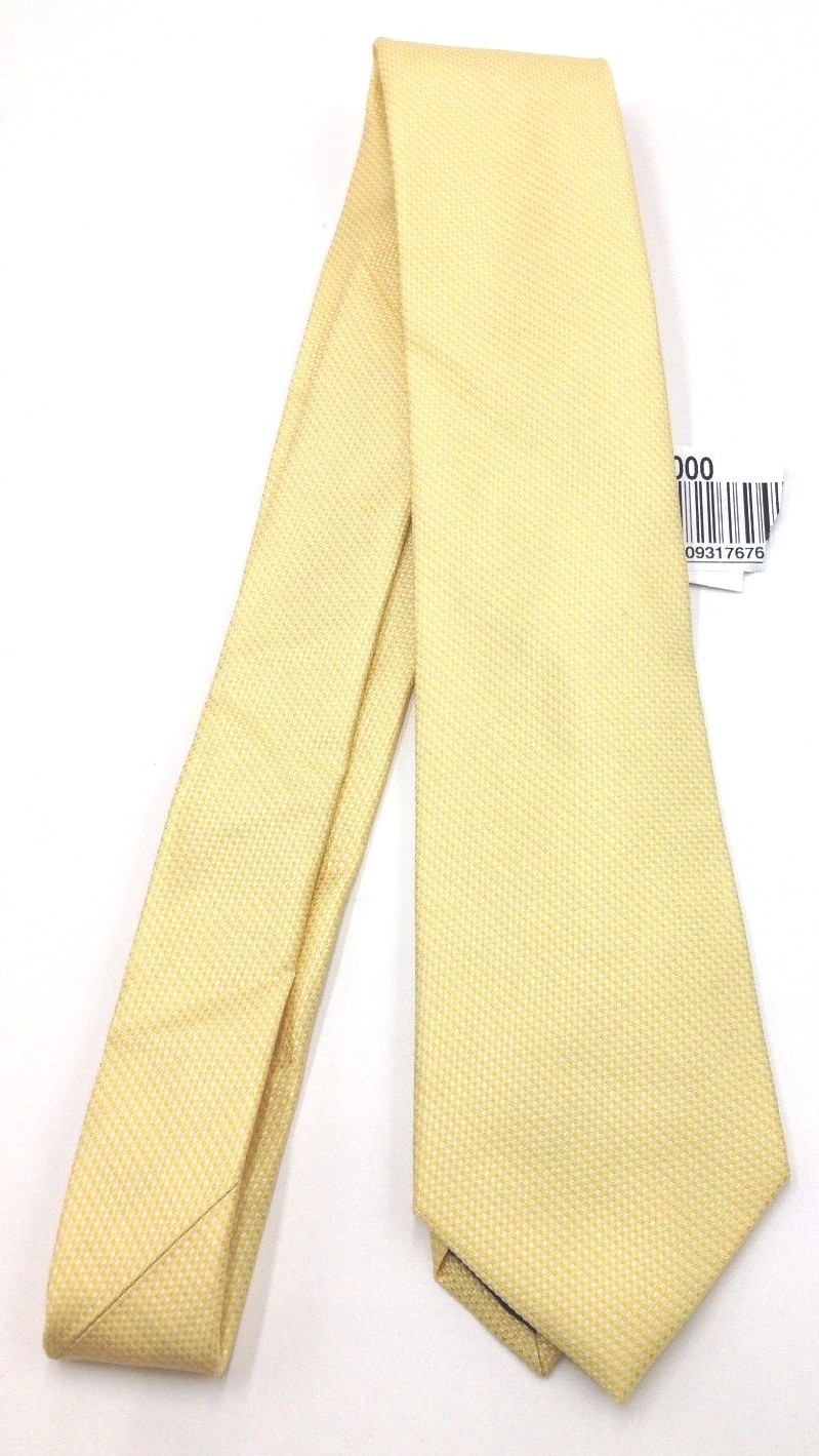 $125 Calvin Klein Mens Solid Yellow Skinny Neck Tie Classic Silk Necktie 58×3