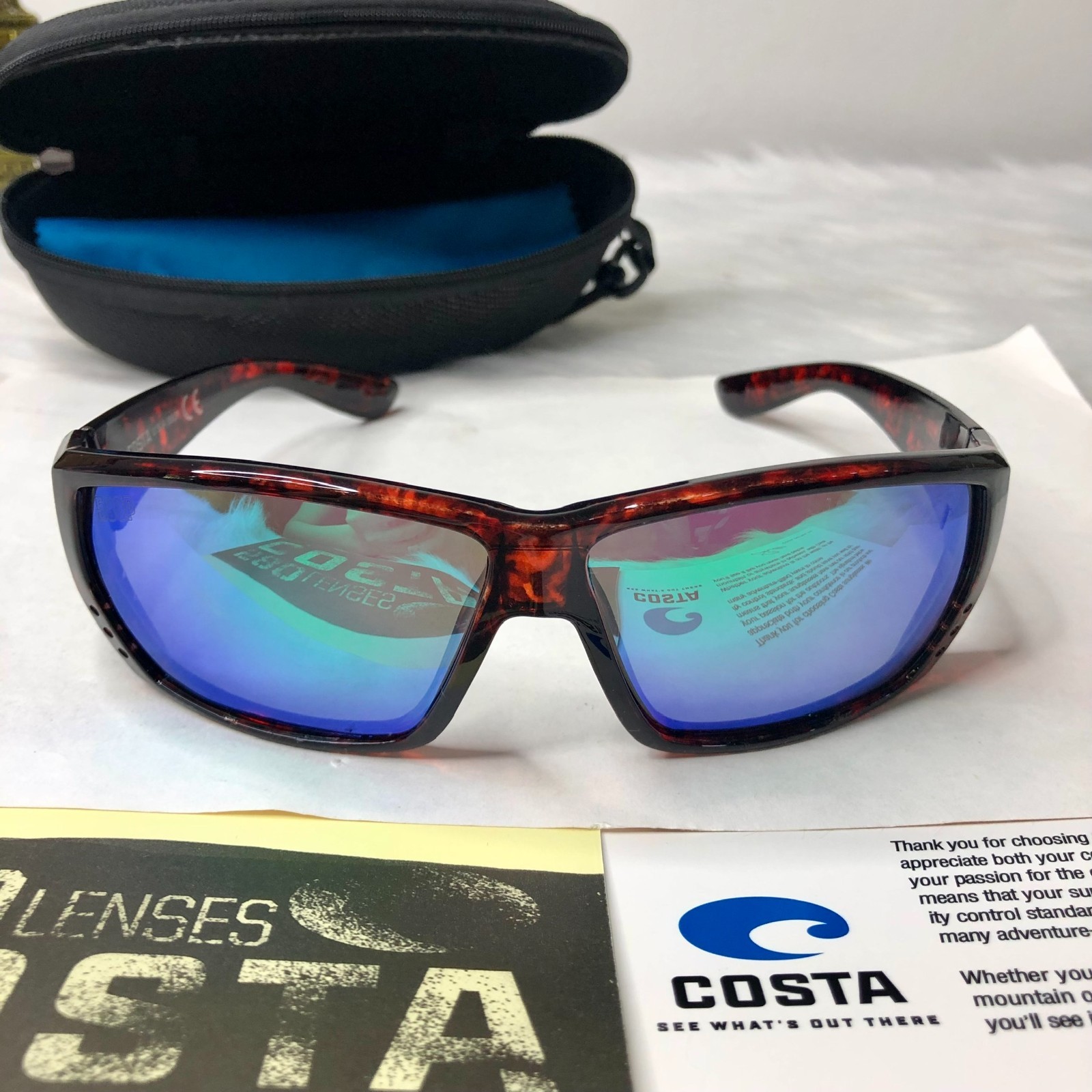 NEW Costa Del Mar Fantail Polarized Sunglasses Tortoise Blue Mirror 580P UV400