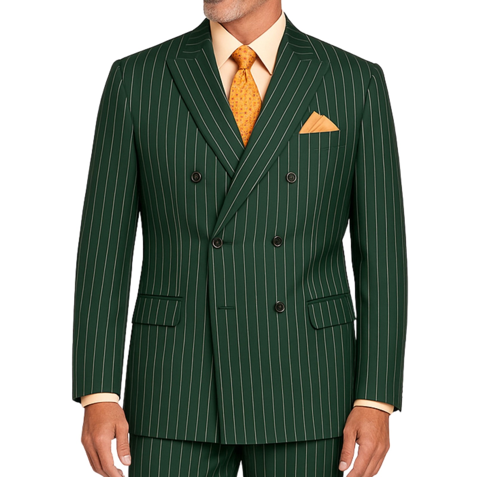 VINCI Men’s Green Pinstripe Double-Breasted Reg-Fit Suit w/ Adj Waist – NEW