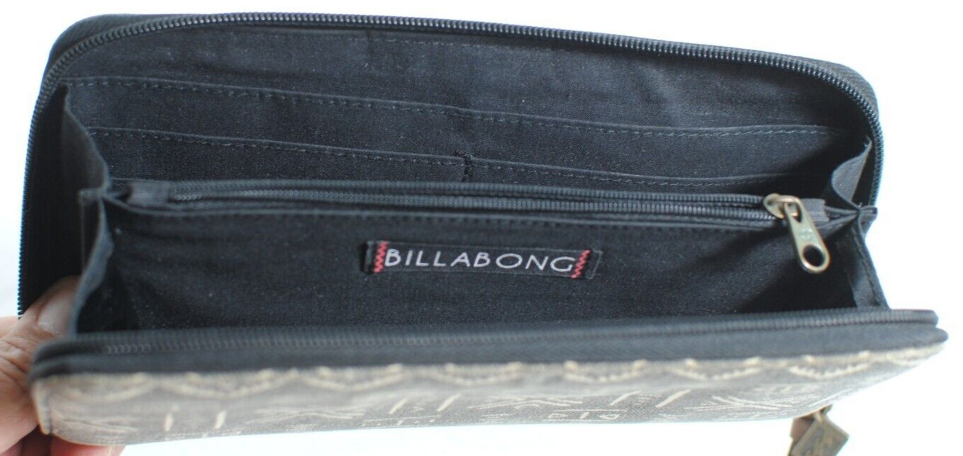 Billabong Zipper Wallet Clutch Grey Credit Card Holder 8.5 inches Long