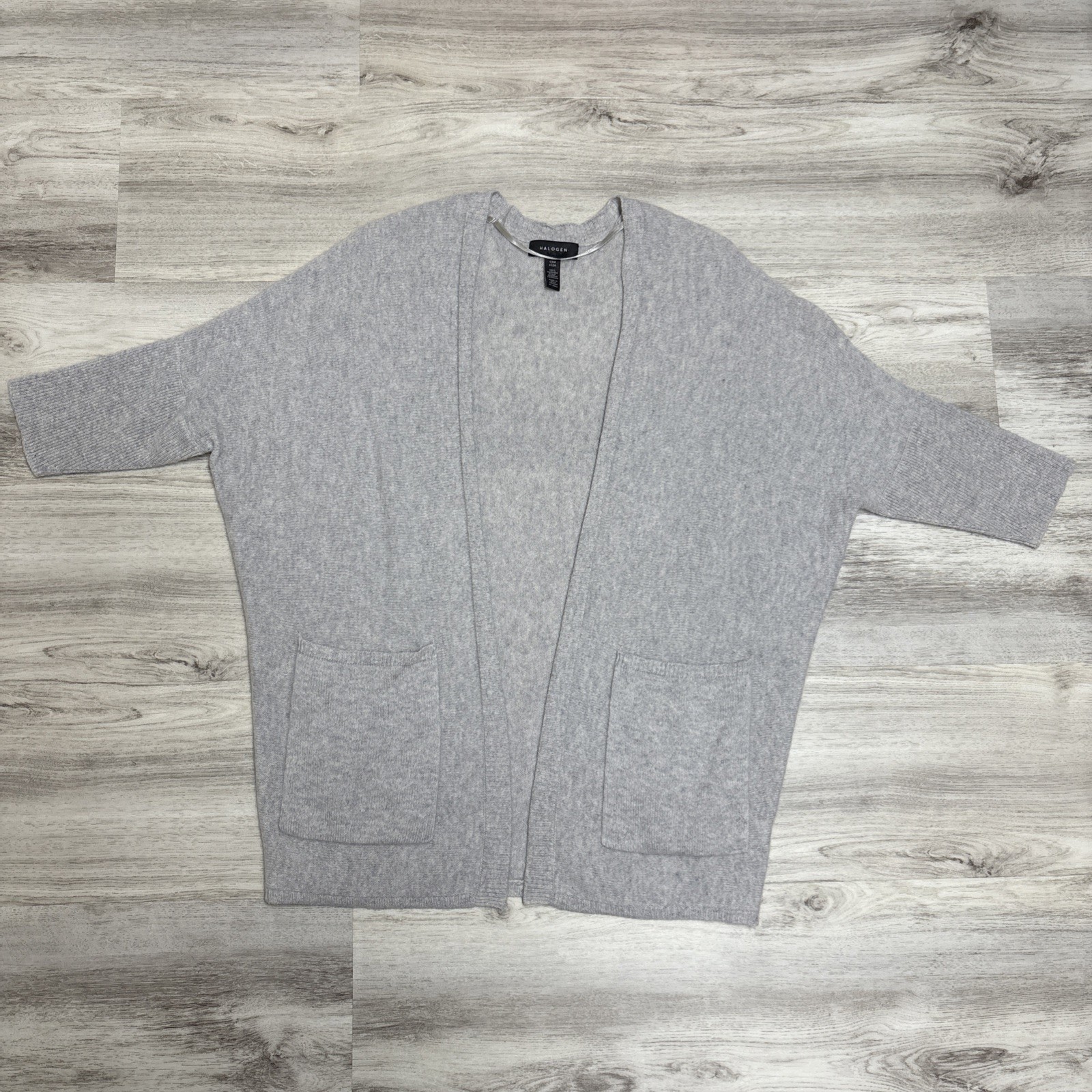 Halogen Cardigan Sweater One Size 100% Cashmere Open Half Sleeve Batwing Gray