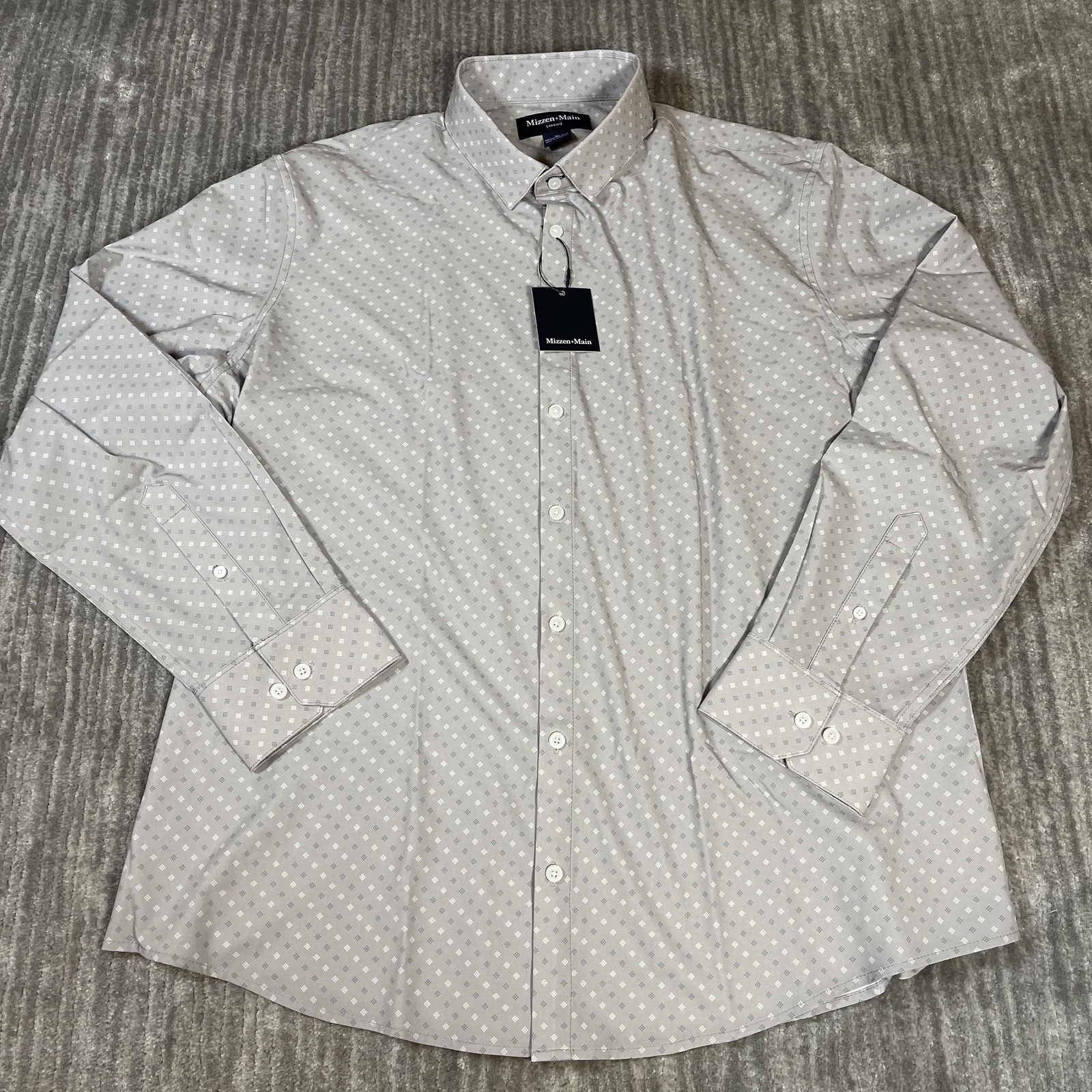 Mizzen+Main Leeward Dress Shirt Mens XL Gray Diamond Classic No Tuck 1WS-1903