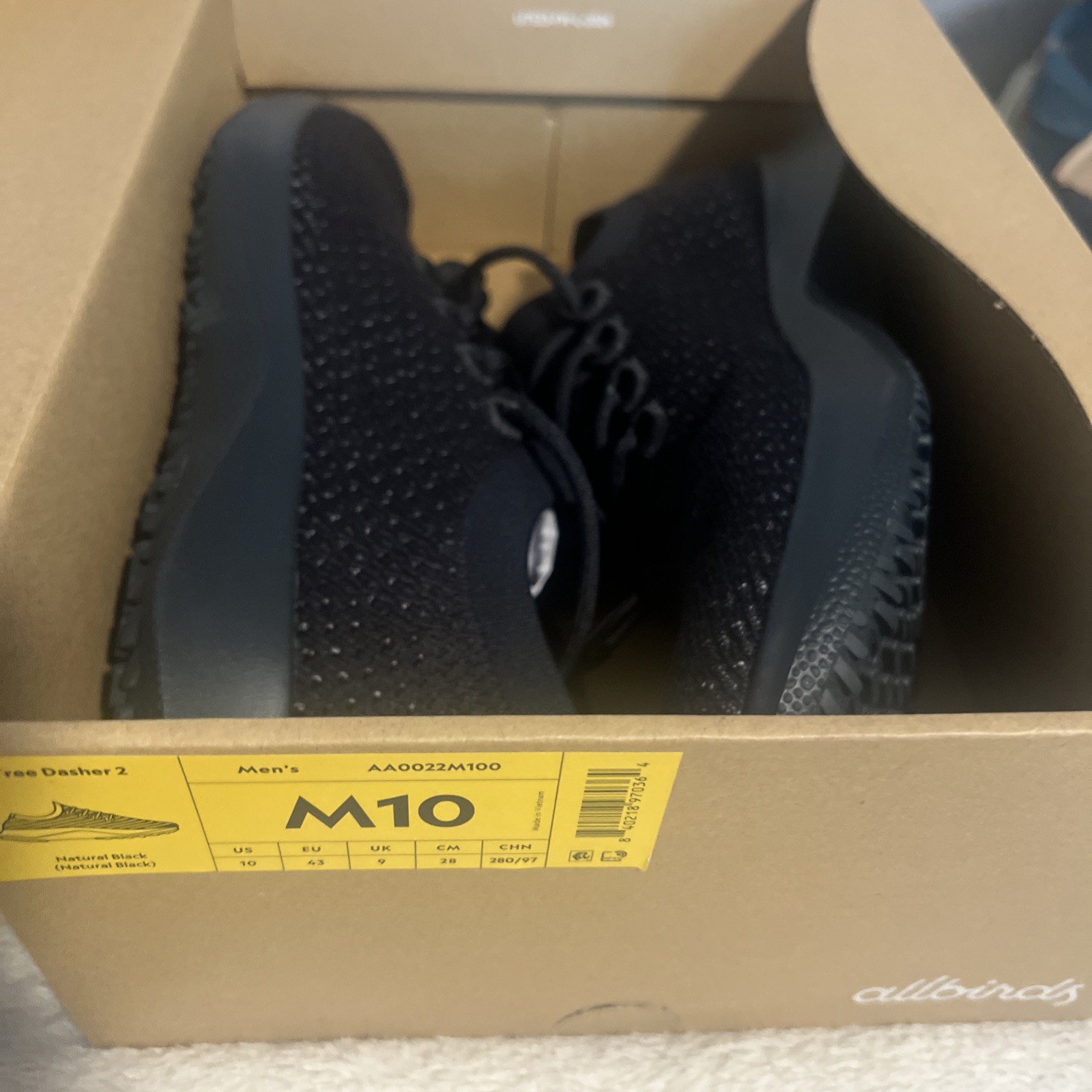 Allbirds Men’s Tree Dasher 2 Black Lightweight Breathable Comfort Men’s US 10