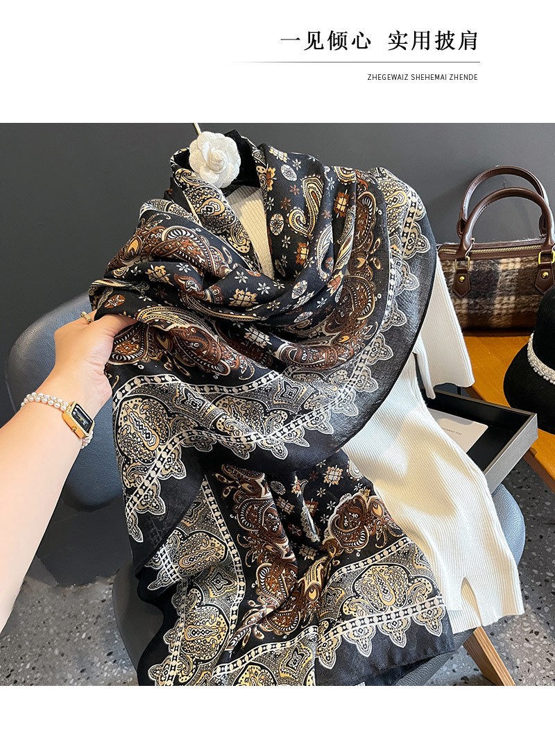 Vintage Print Scarf Shawl Wrap Cotton Linen Lightweight Cover for Travel Sun