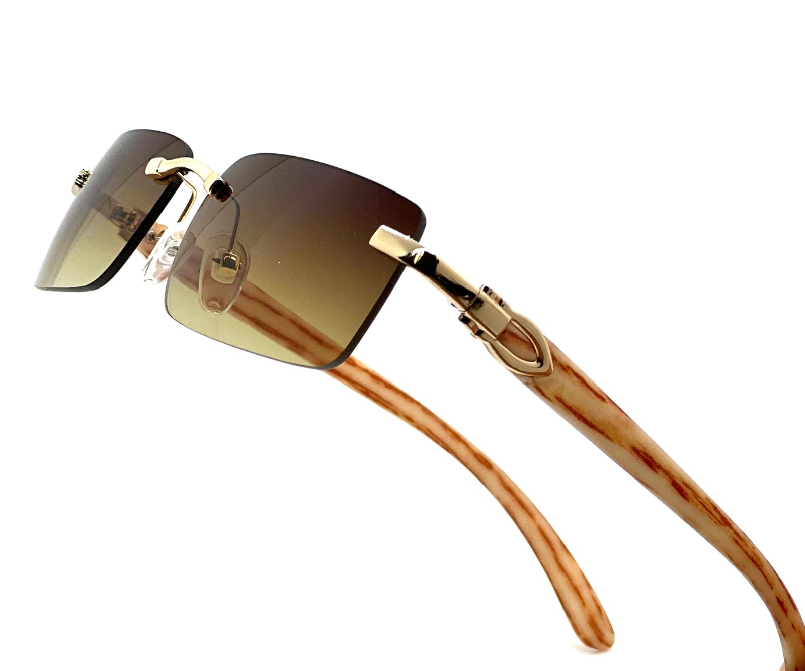 Black Tint Mens Rectangle Luxury Hip Hop Fashion Gold Frame Rimless Sunglasses
