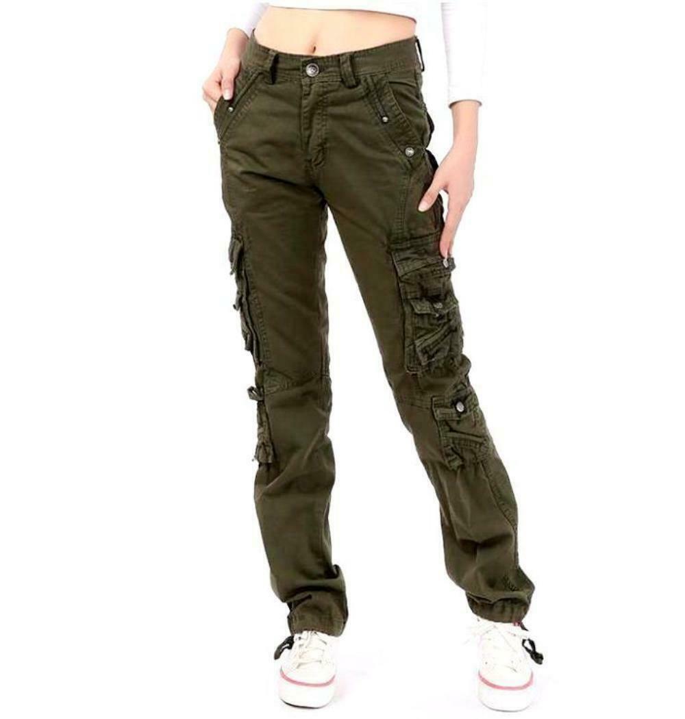 Womens Hipster Military Cargo Pocket Combat Trousers Leisure Army Casual PANTS