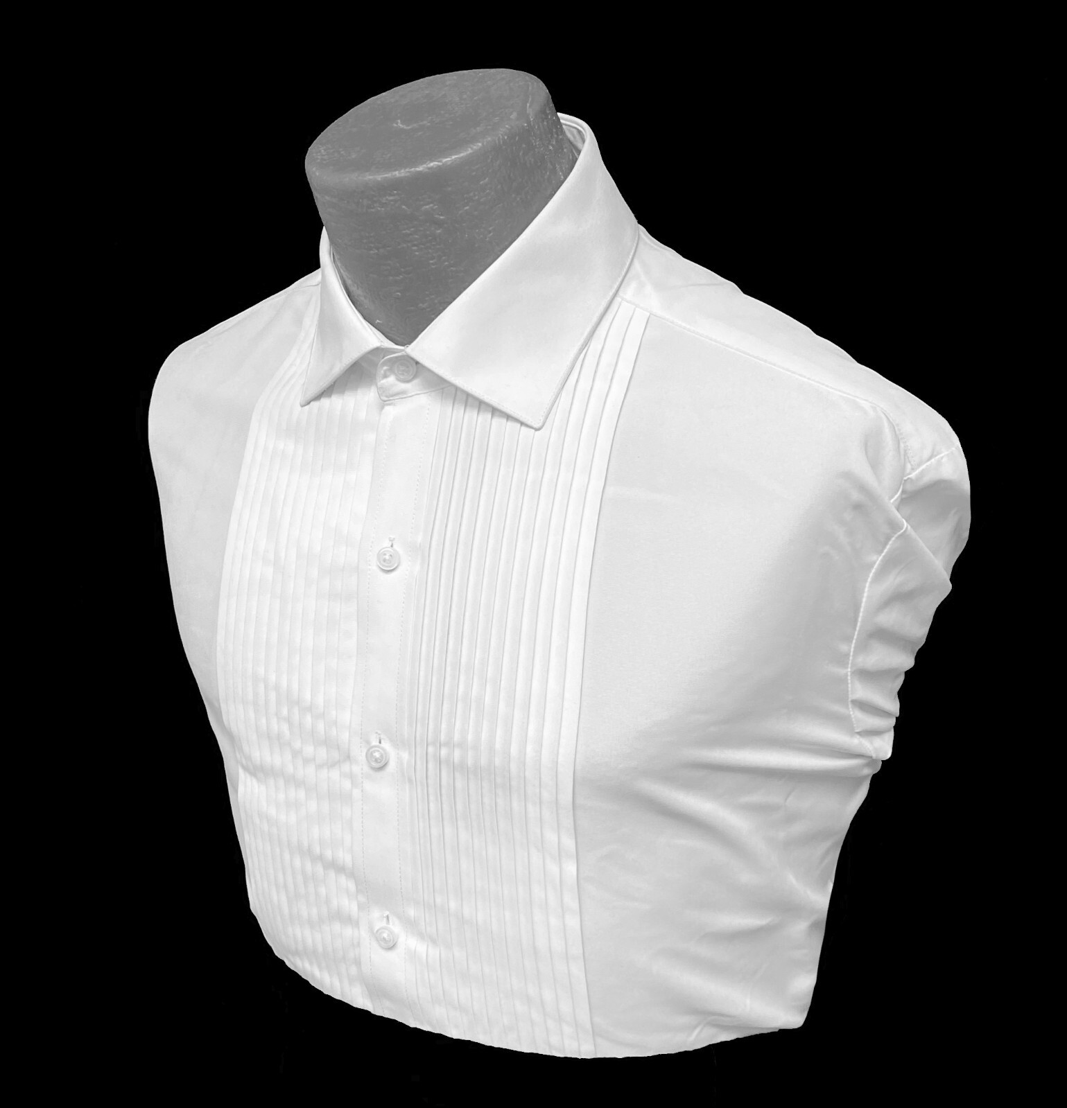 Men’s Fitted White Tuxedo Shirt Slim Fit Laydown Collar 1/4 Inch Pleated Front