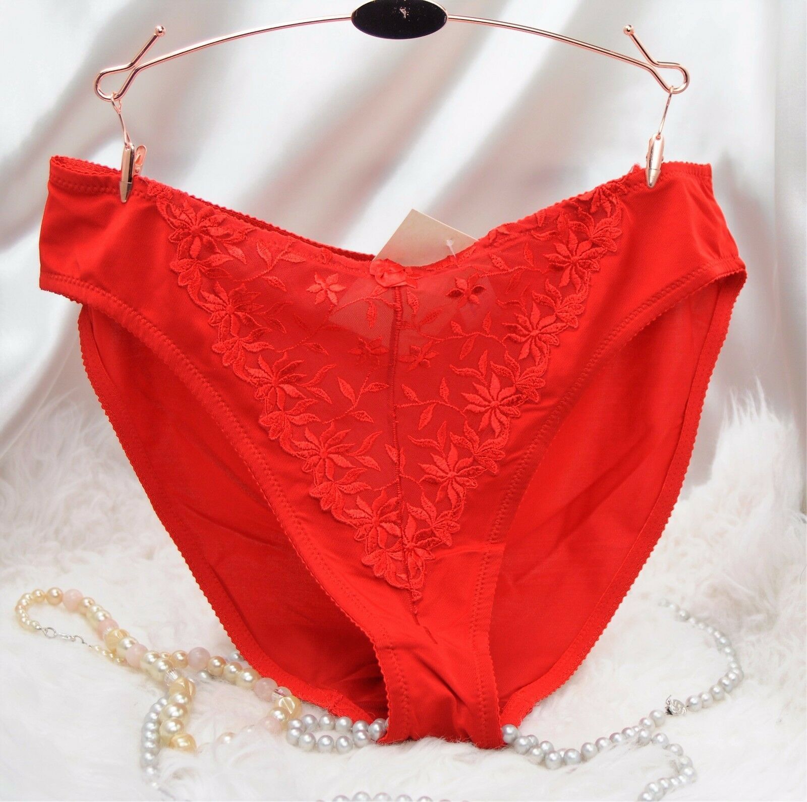NYLON sissy Panties floral HIGH CUT sheer front ladies BIKINI sz S 2X 3X