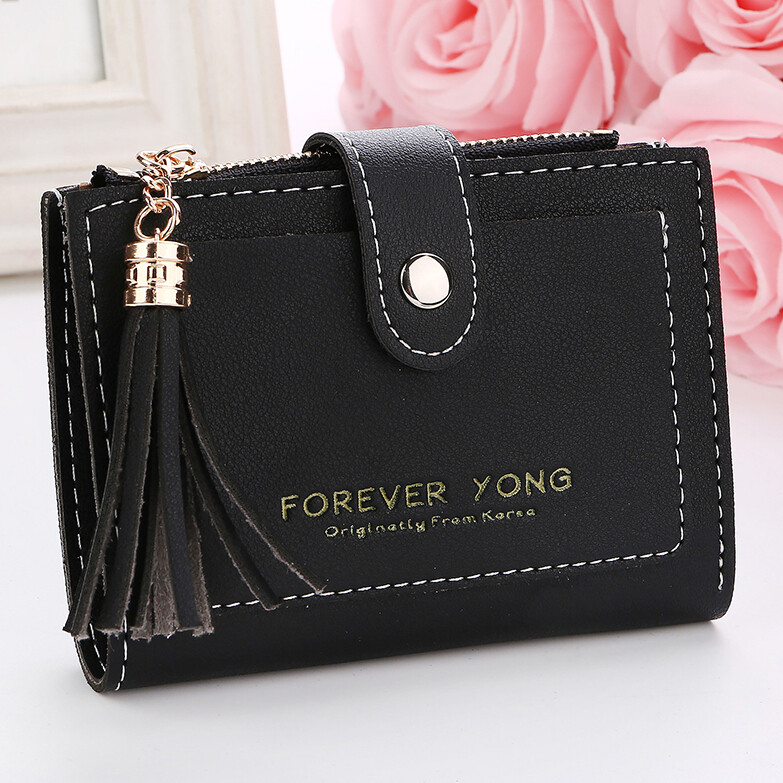 Small Women’s Wallet PU Leather Bifold Card Holder with Hasp Zipper Coin Pocket