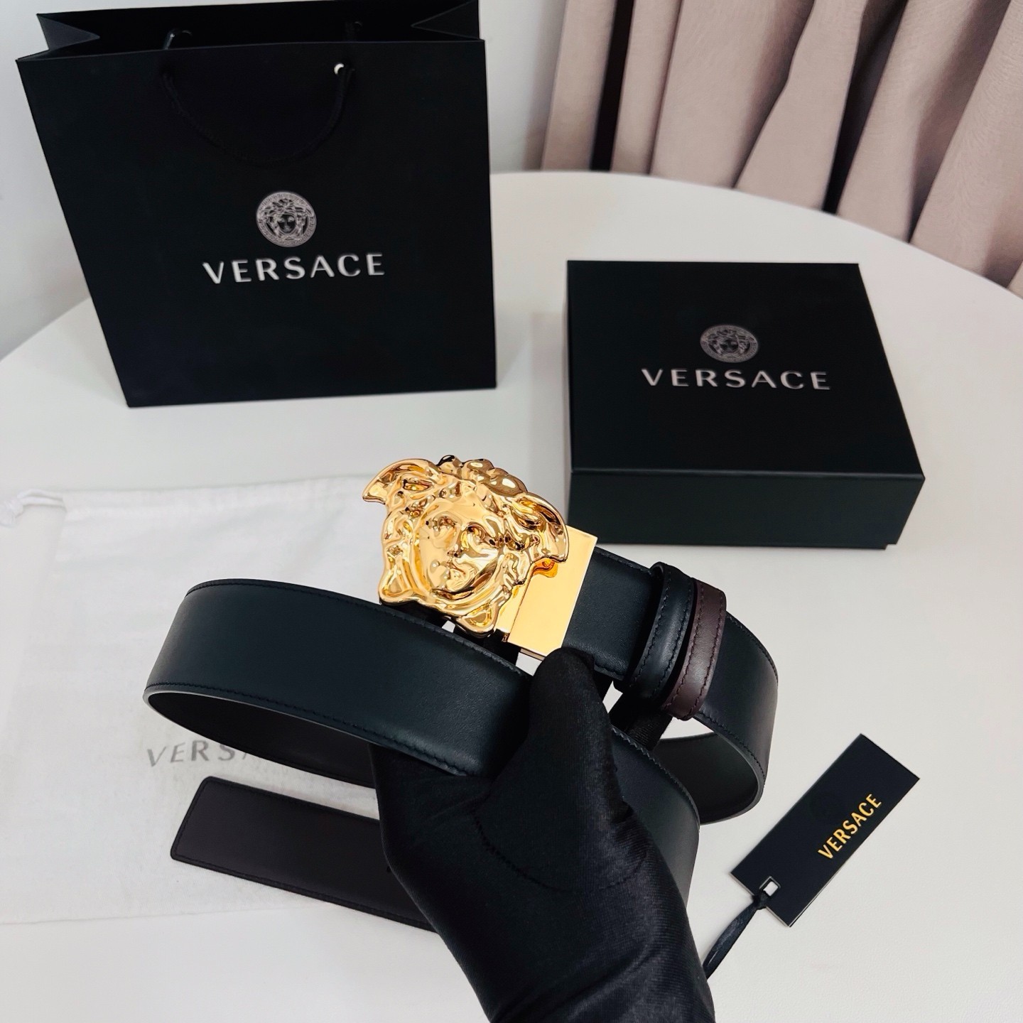 Versace belt for sale authentic Reversible Black/Brown width 4.0cm/1.57inch