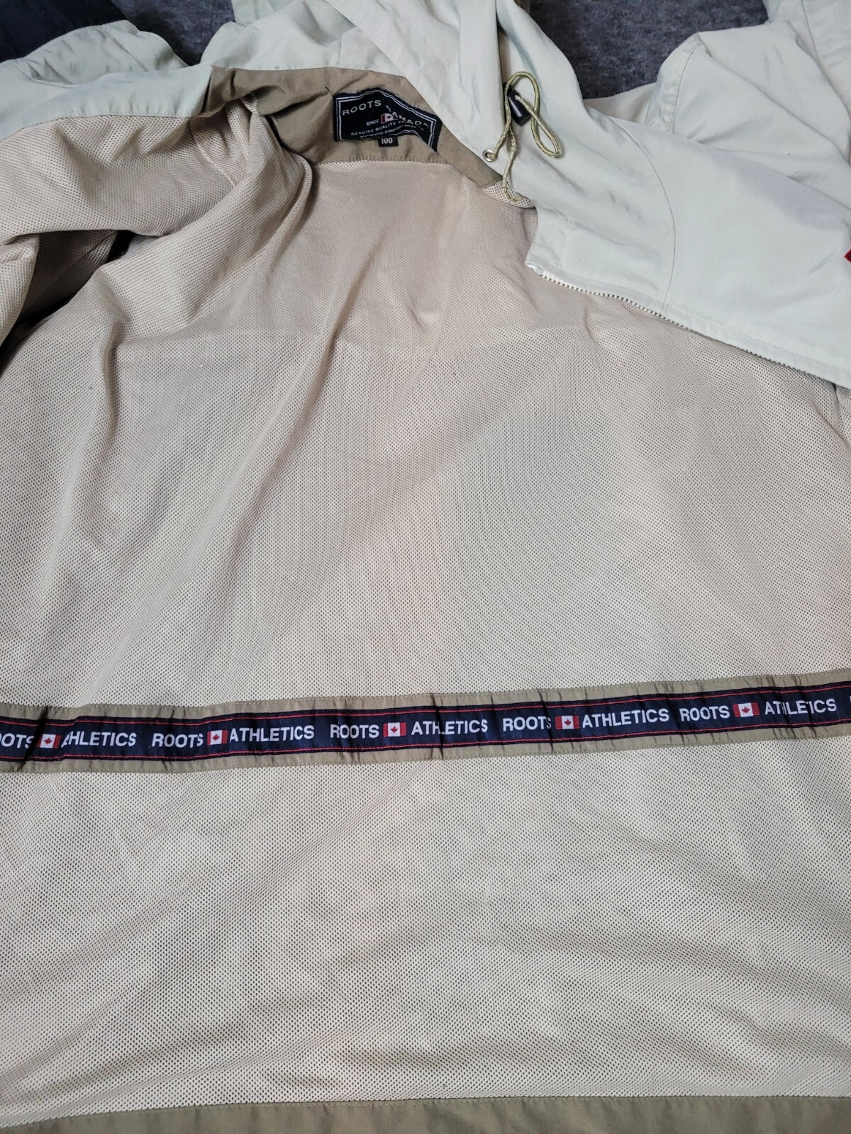 Roots Canada Athletics Mens Size L Beige Fleece Hooded Windbreaker Full Zipper