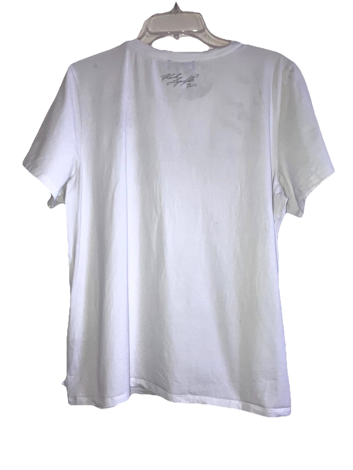 KARL LAGERFIELD sz XL White Cotton Short Sleeve T Shirt Rhinestone Sunglasses