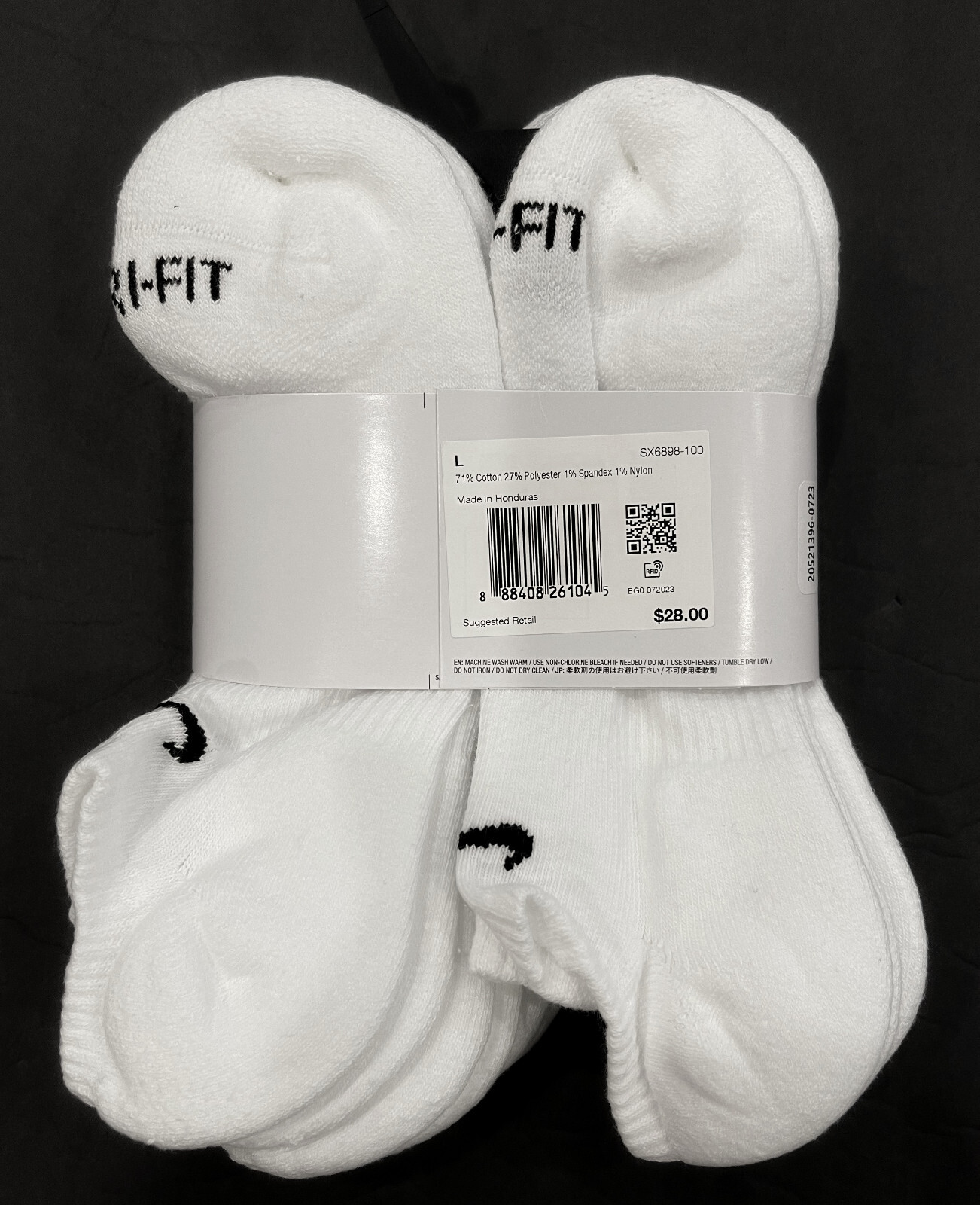 Nike 6-pack Everyday Plus DRI-FIT No Show Socks Women 10-13, Men 8-12 White