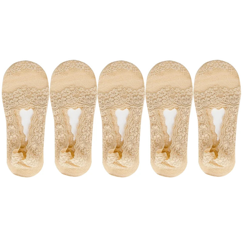 5 Pairs Socks Women’s Lace Invisible Short Ankle Foot Cotton White Low Cut Boat
