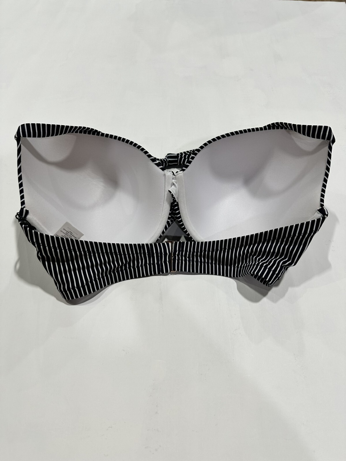 Women’s Light Lined Twist-Front Bikini Top Shade & Shore Black/White Strip 40DDD