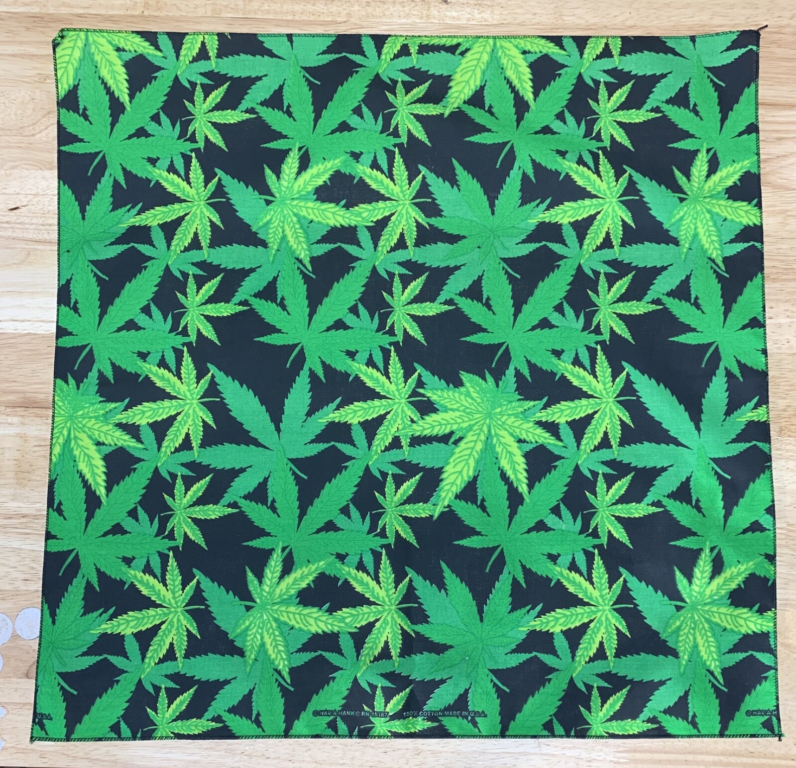 Cannabis Leaf Approximately 22x22in Bandanna Made in USA 100% Cotton(I know)