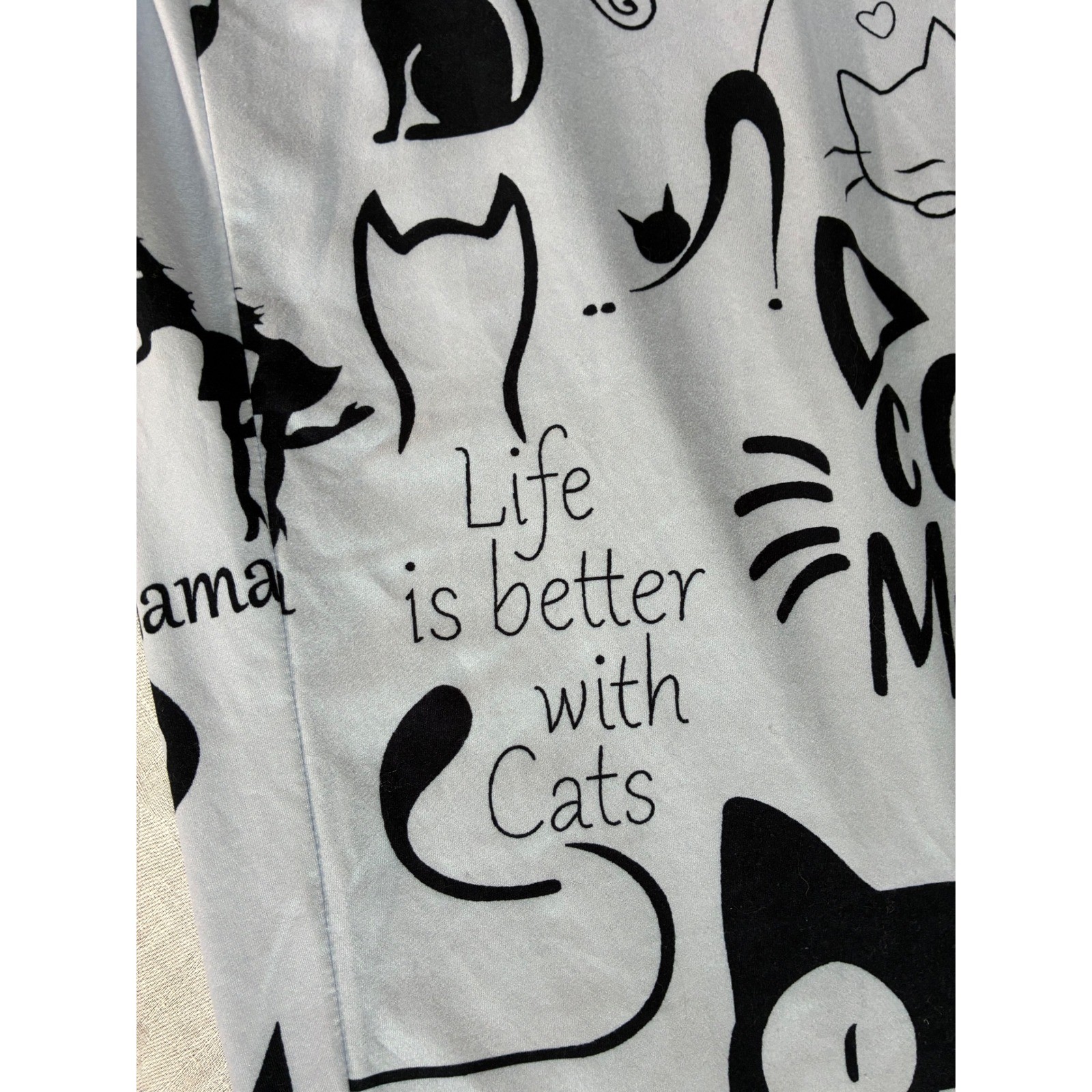 Cat Lady Pajama Pants Women 3XL Gray Mom Graphic Print Loungewear Sleepwear