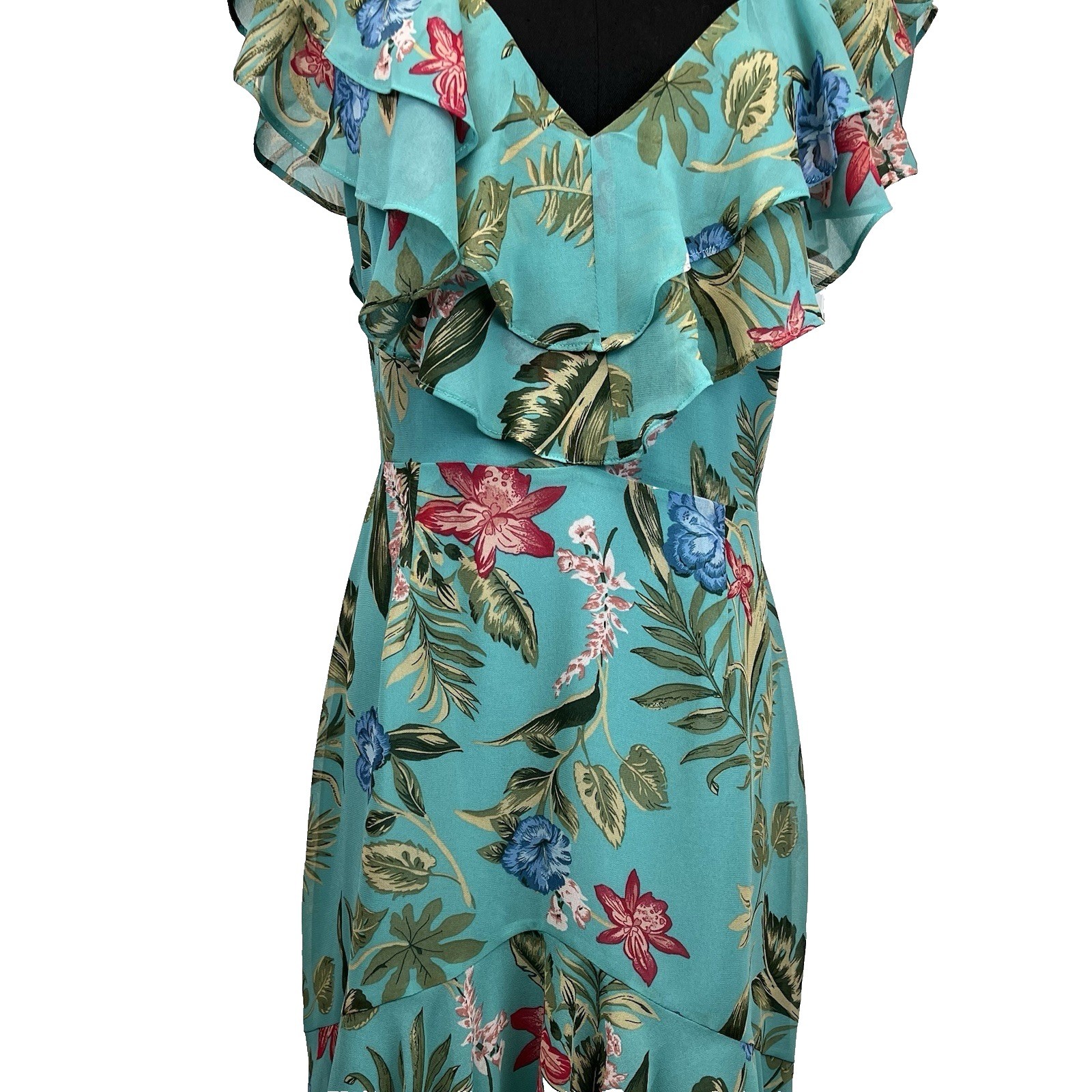 WAYF Chelsea Ruffle High/low Dress Teal Sz M Garden Fairycore Feminine Tropical