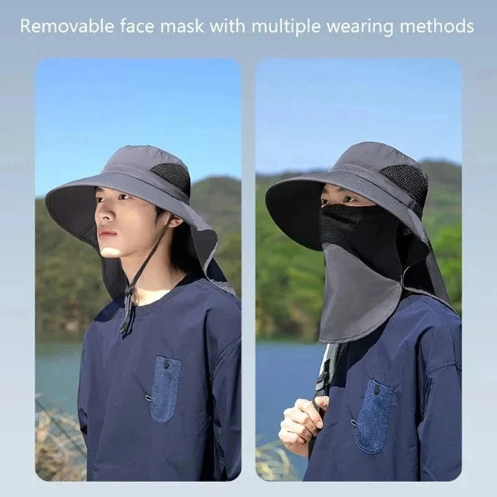 Wide Brim Sun Hat UV Protection Bucket Cap For Hiking Camping Fishing Safari Men