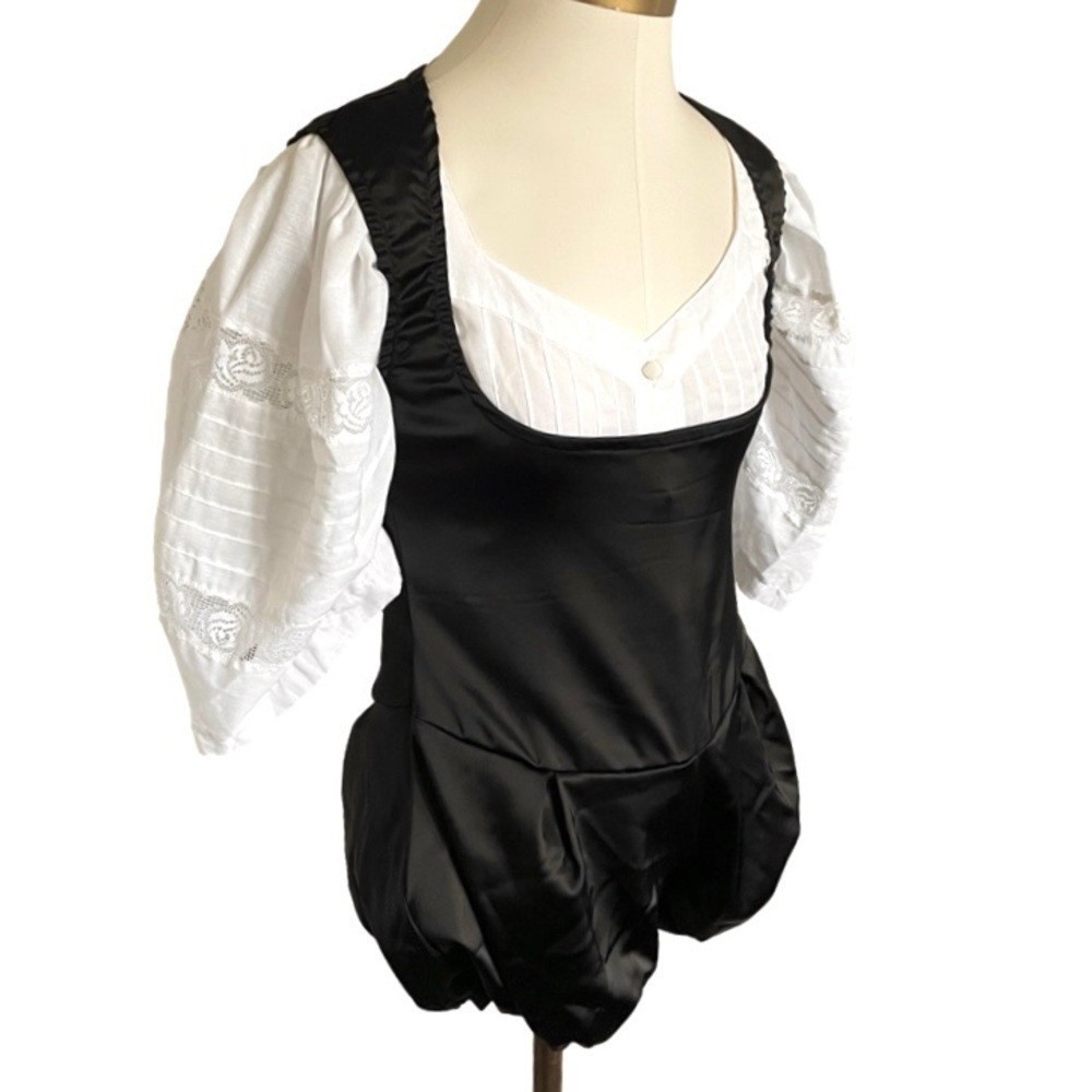 Black Satin Deep U-Neck Sleeveless Shortalls Romper – S, perfect for Oktoberfest