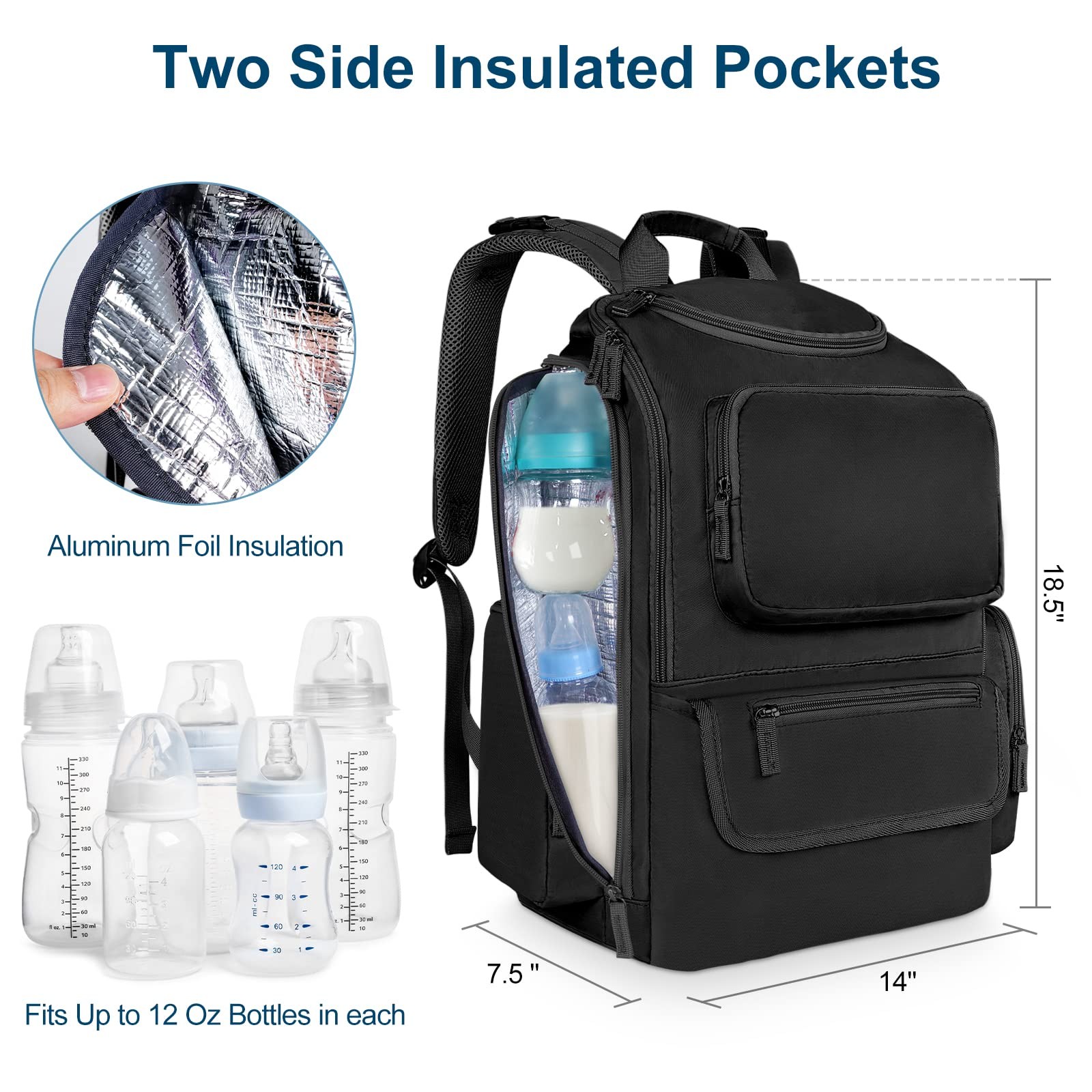 Mancro Diaper Bag Backpack, Multifunctional Dad with Large, Black