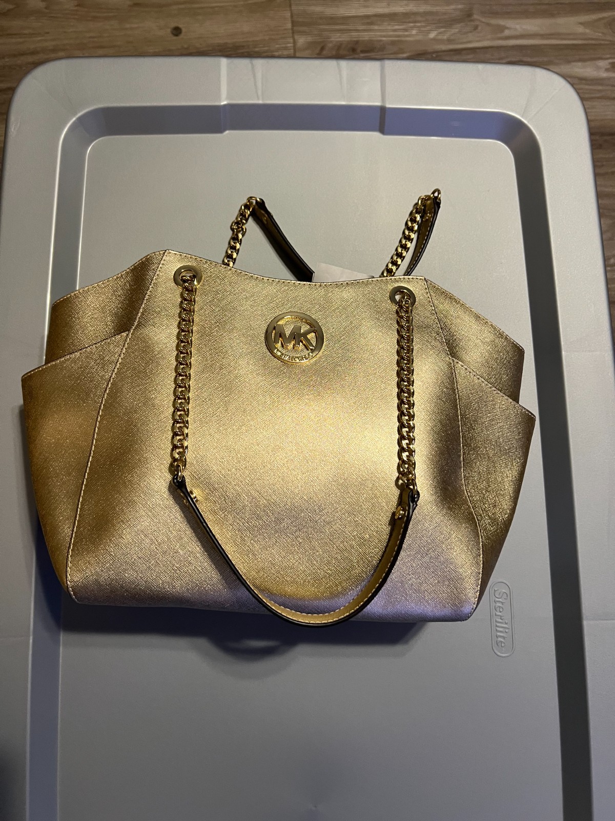 Michael Kors Gold Metallic Chain Tote (Large)
