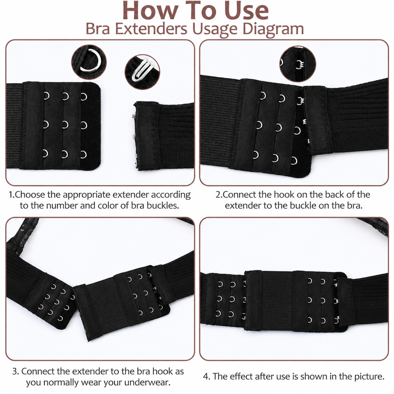 3ROW 2,3,4 Hook Bra Extender Extension Bra Strap Strapless Underwear Maternity