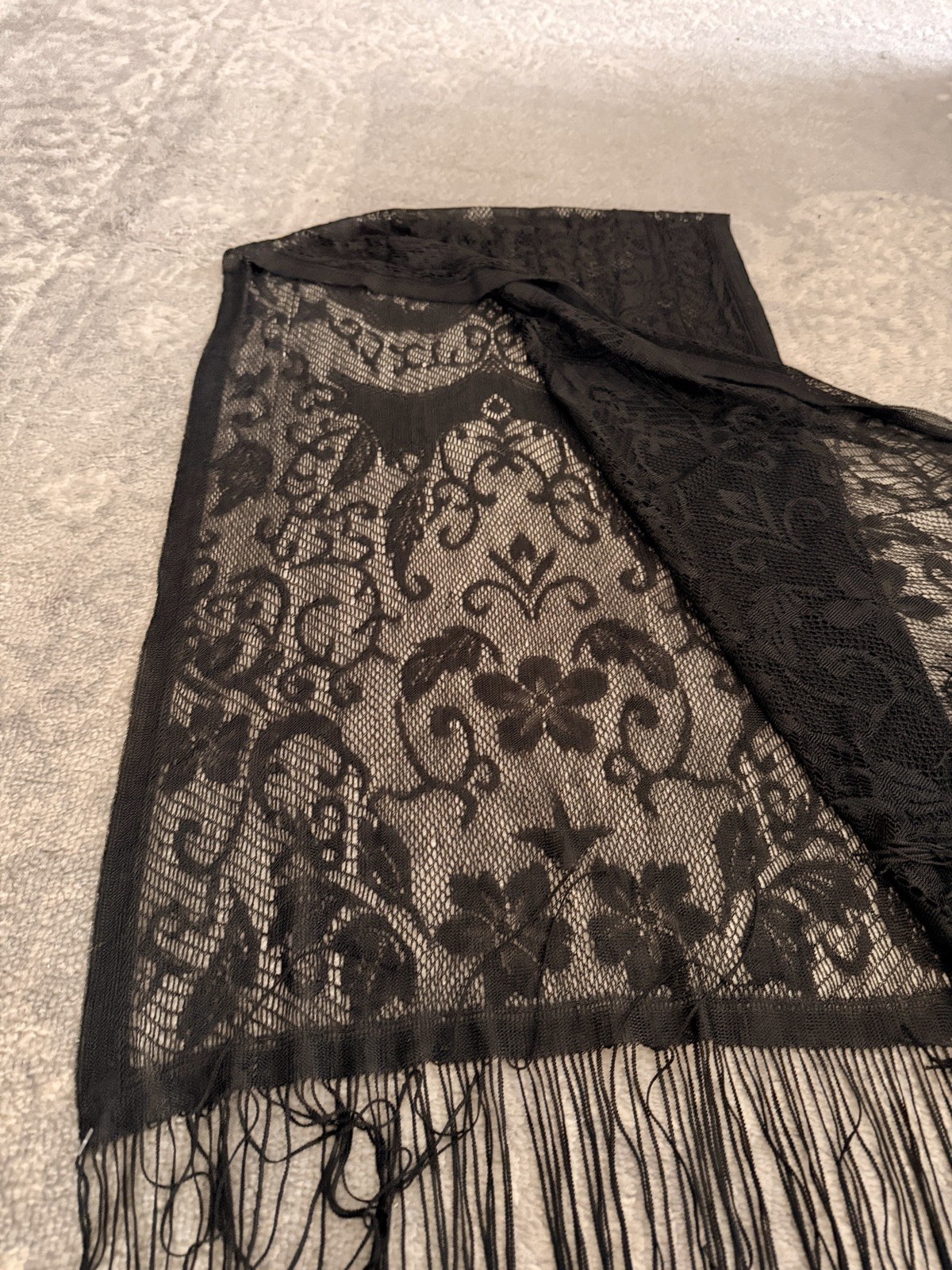 Black Floral Lace Wrap Scarf Shawl with Tassels Multifunctional