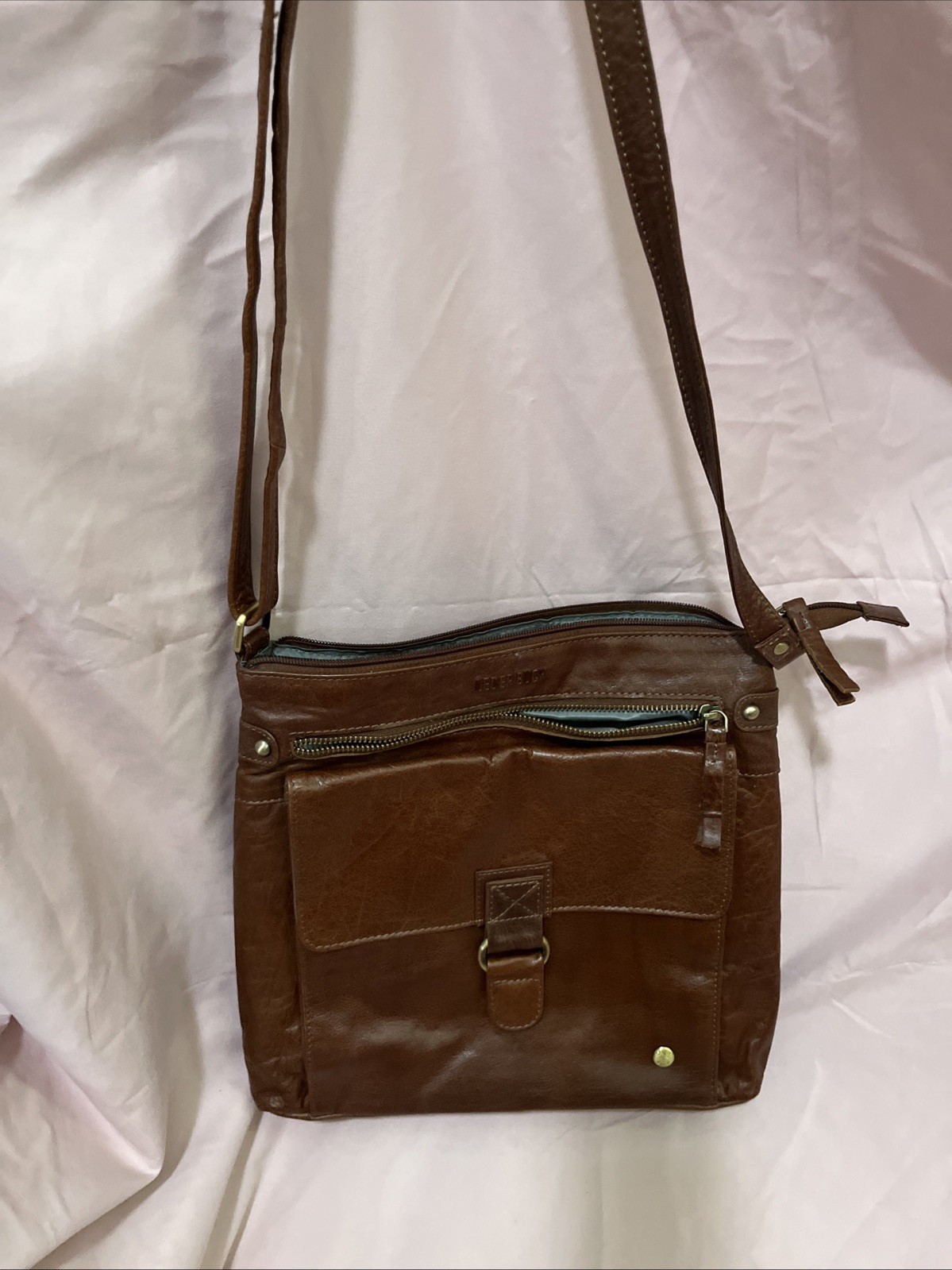 Leder Buck Leather Crossbody Purse Large Dark Brown Buckle Messenger Oiled.