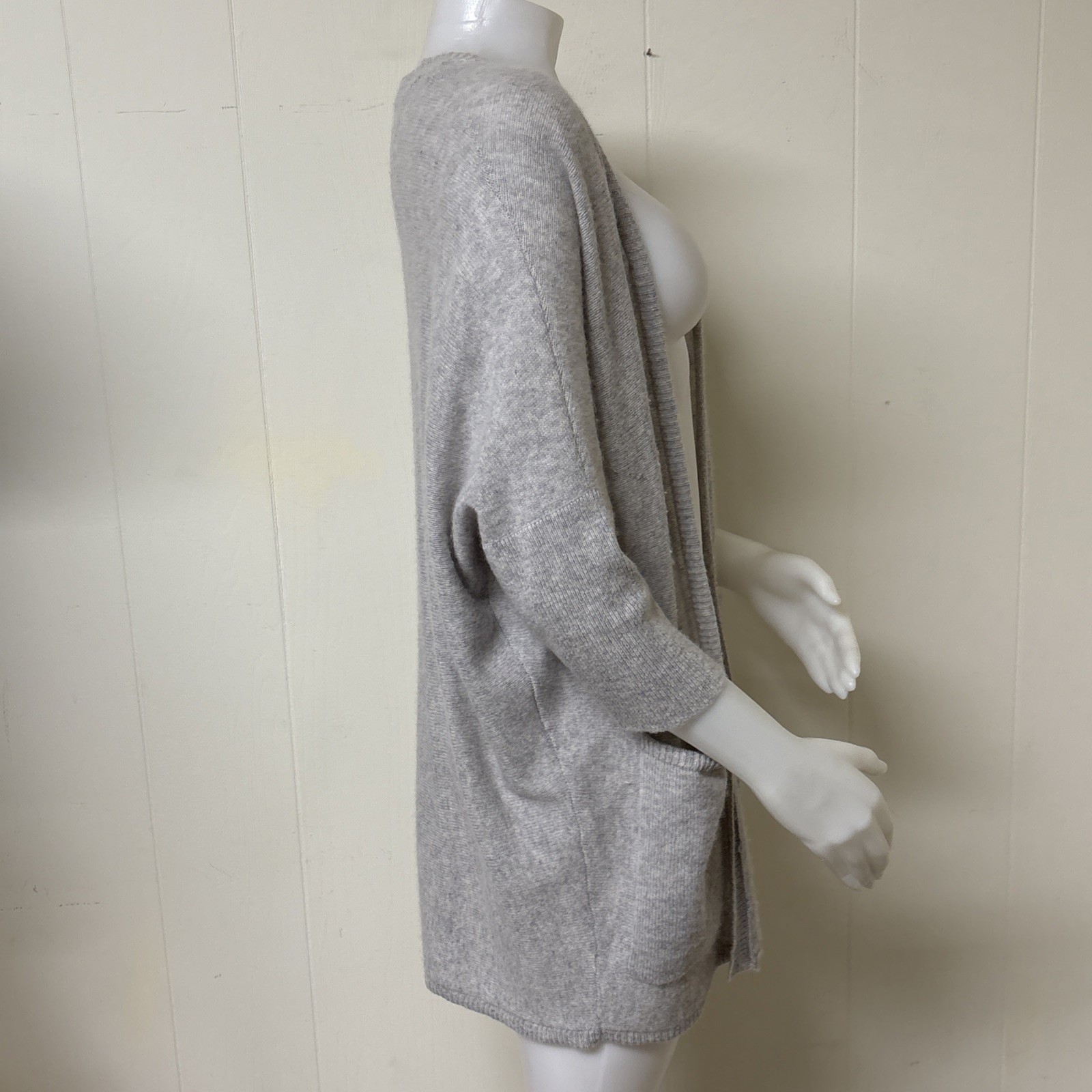 Halogen Cardigan Sweater One Size 100% Cashmere Open Half Sleeve Batwing Gray