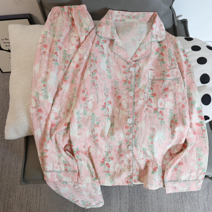Chinese Style Ink Bamboo Print 2 Pieces Pajamas Casual Turn-Down Collar Homewear