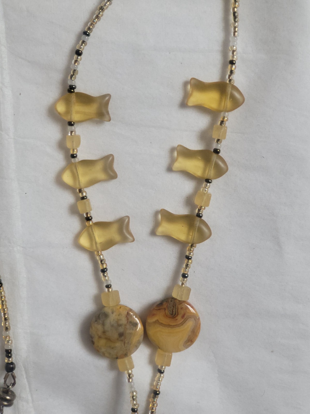 GOLDFISH GLASS BEADED REAL ROCK nurse, teacher, cruise, Lanyard card key holder
